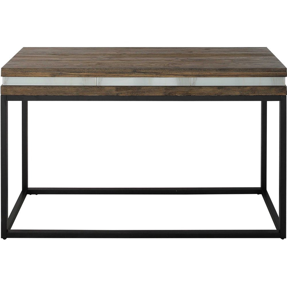 47" Brown White and Black Solid Wood And Faux Marble Sled Console Table