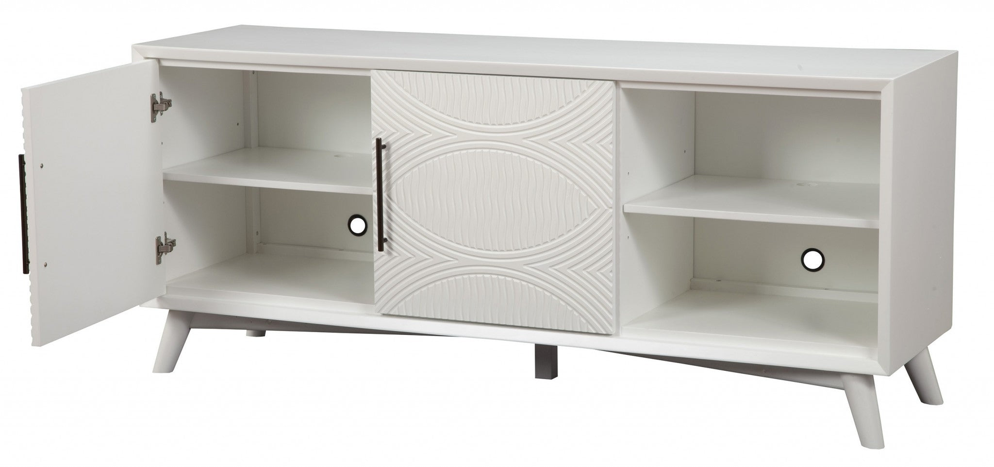64" White Mahogany Solids & Veneer Open shelving TV Stand
