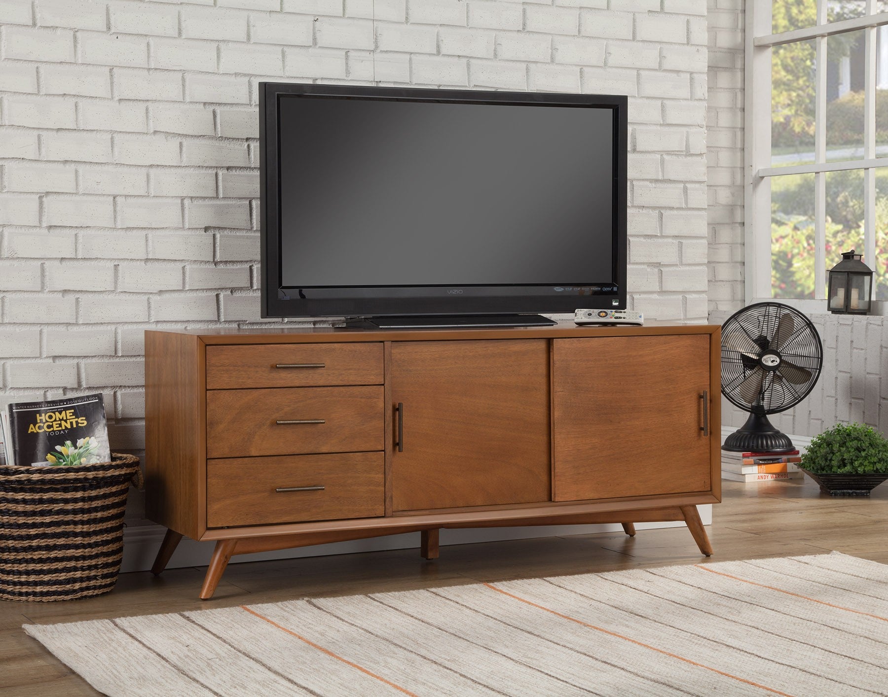 64" Brown TV Stand with Drawers and Sliding Door
