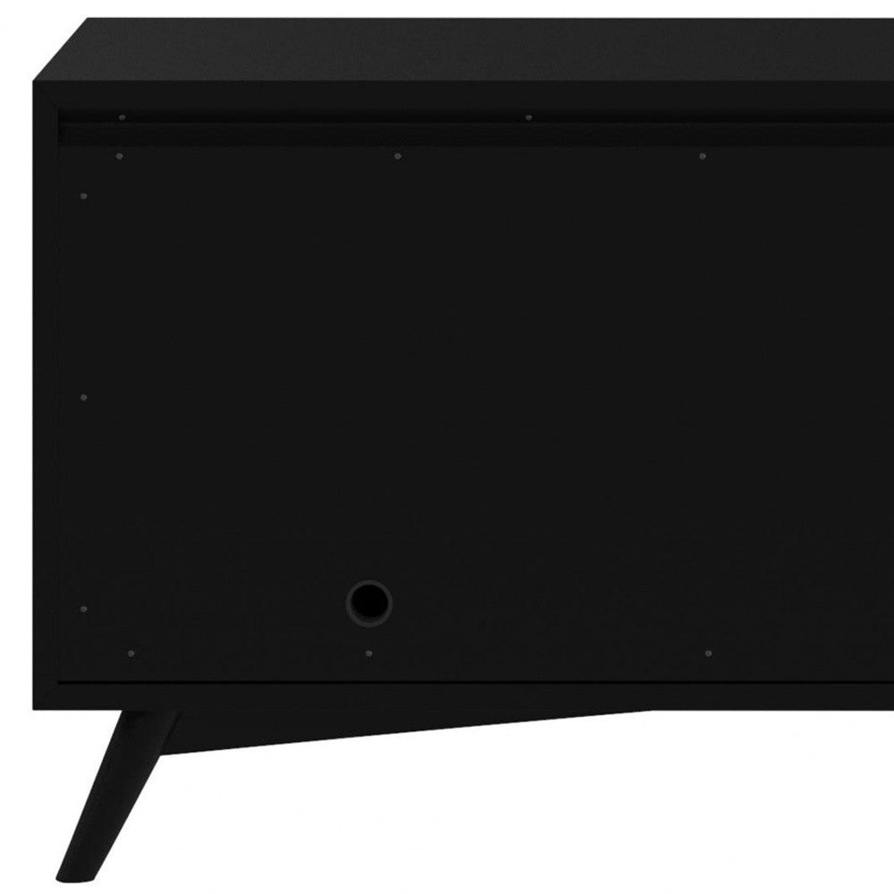 64" Black Mahogany Solid Wood Enclosed and Open Storage TV Stand