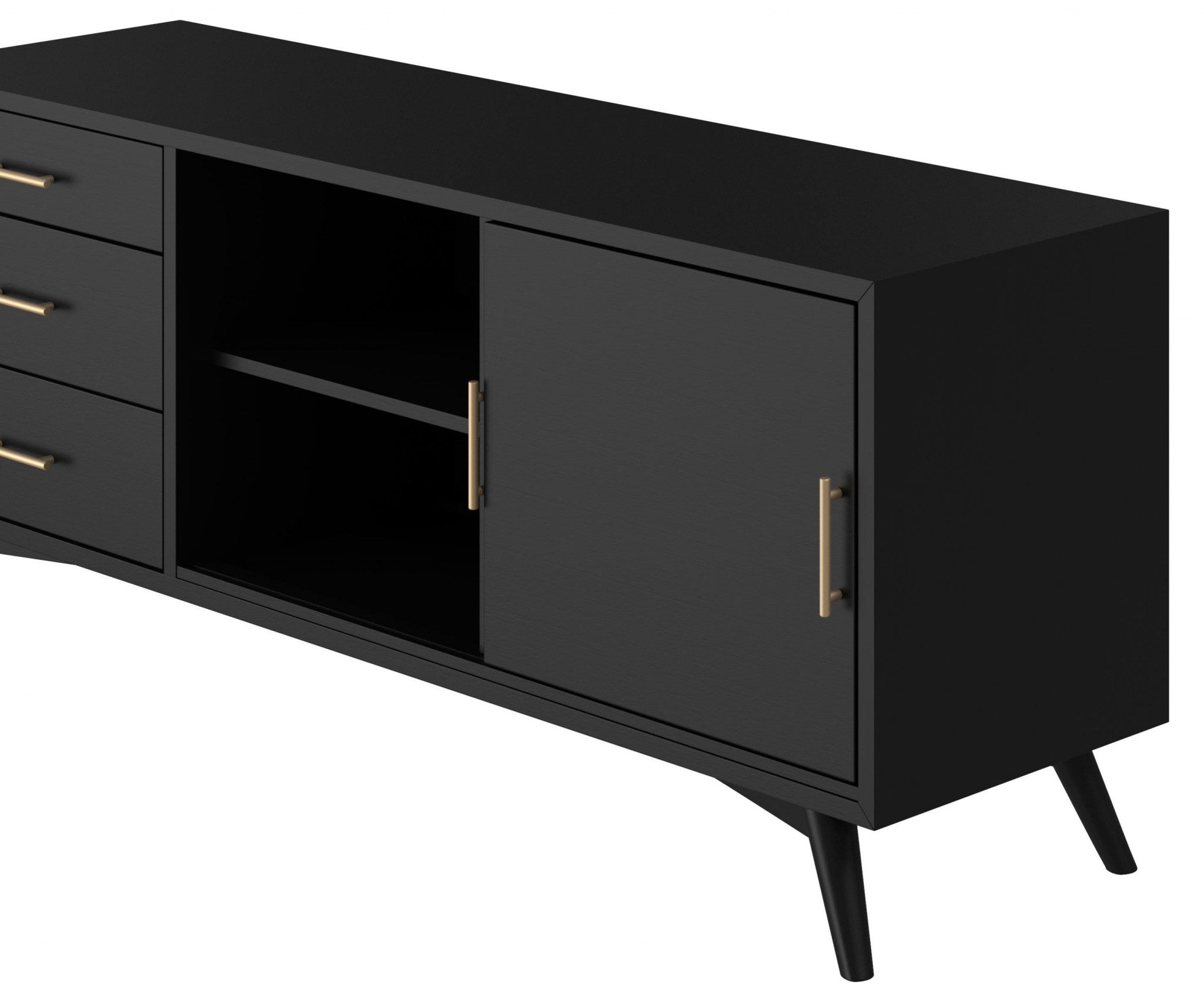 64" Black Mahogany Solid Wood Enclosed and Open Storage TV Stand