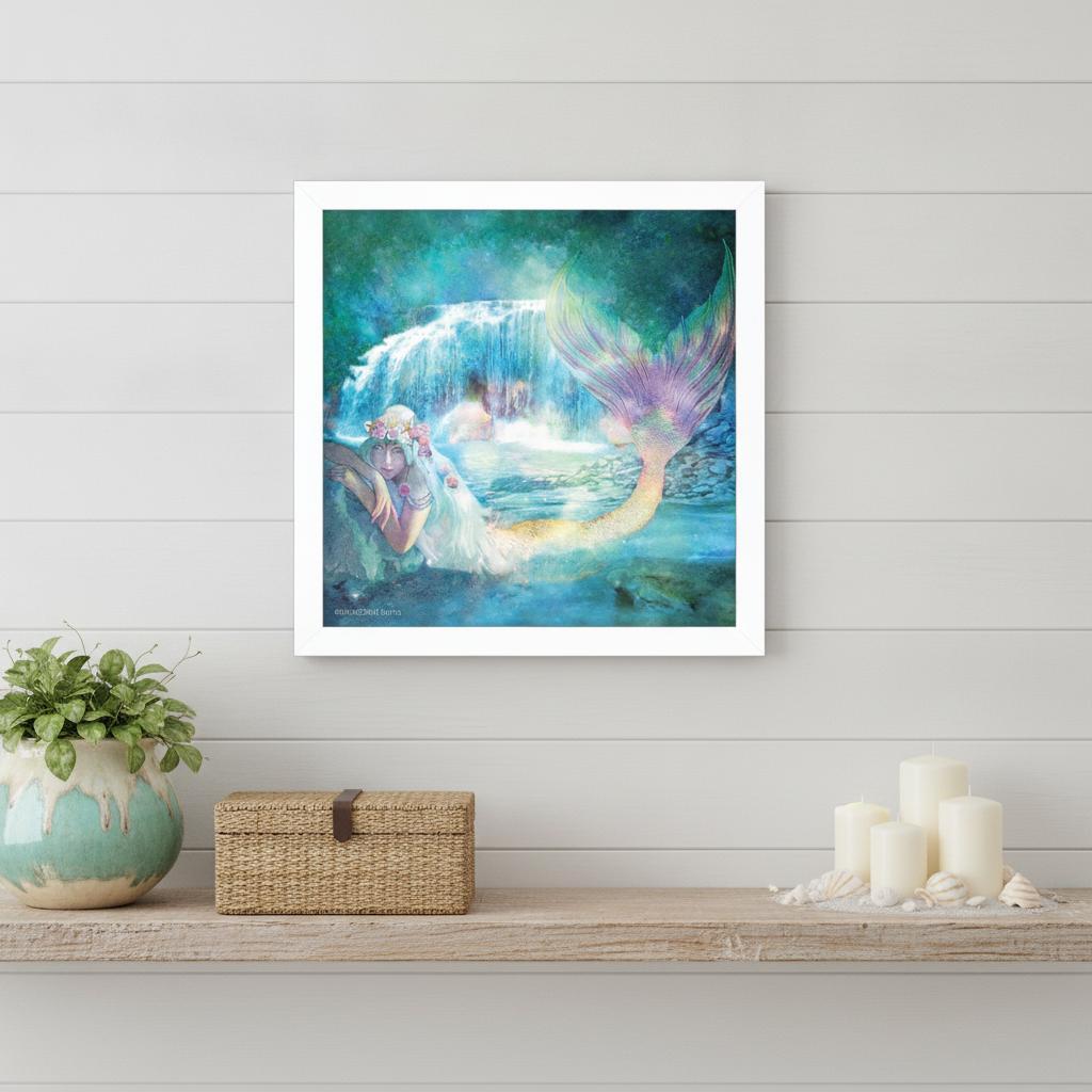Woodland Cove Mermaid 2 White Framed Print Wall Art