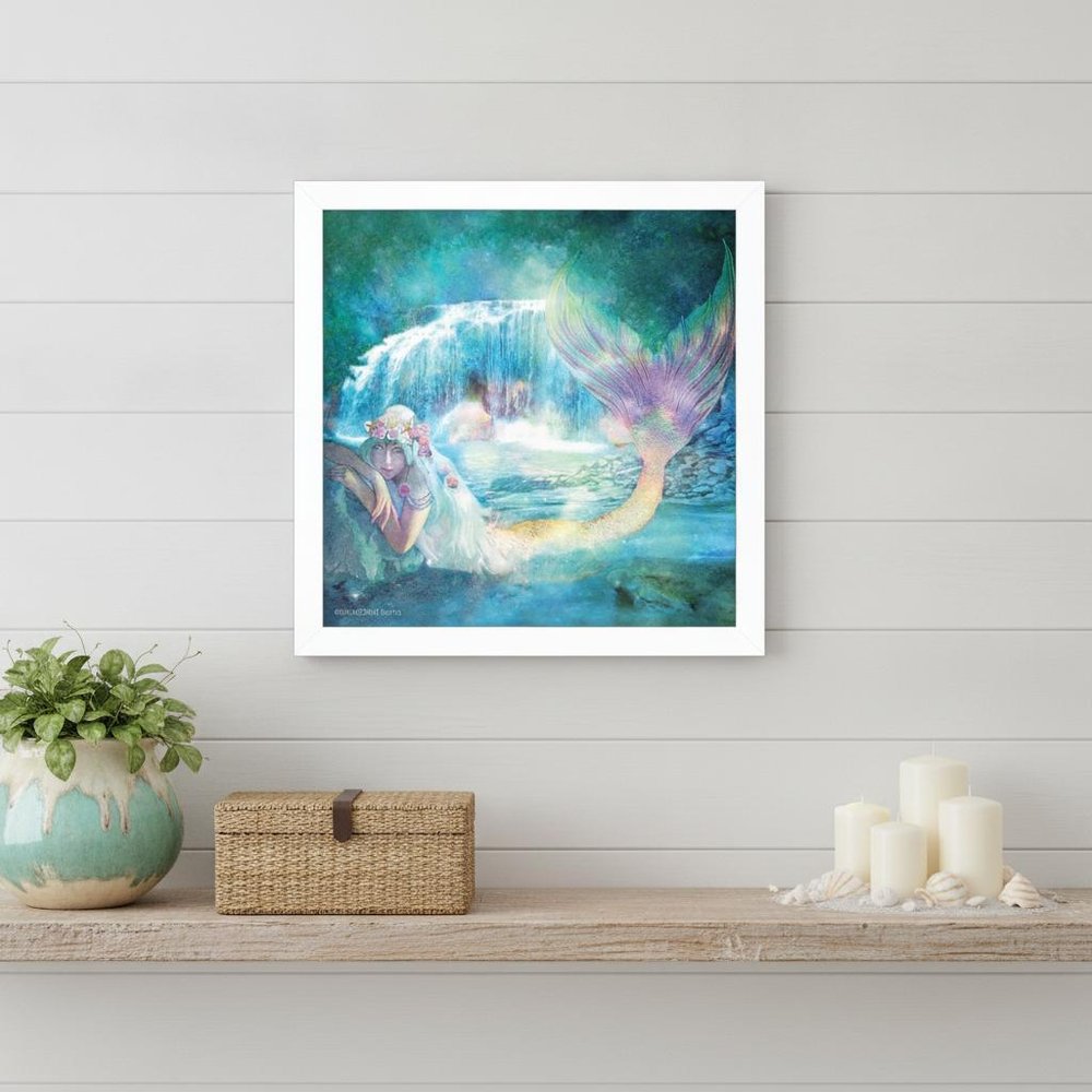 Woodland Cove Mermaid 2 White Framed Print Wall Art