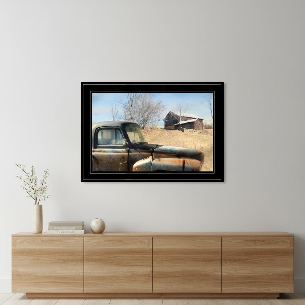 Vintage Farm Trucks 2 Black Framed Print Wall Art
