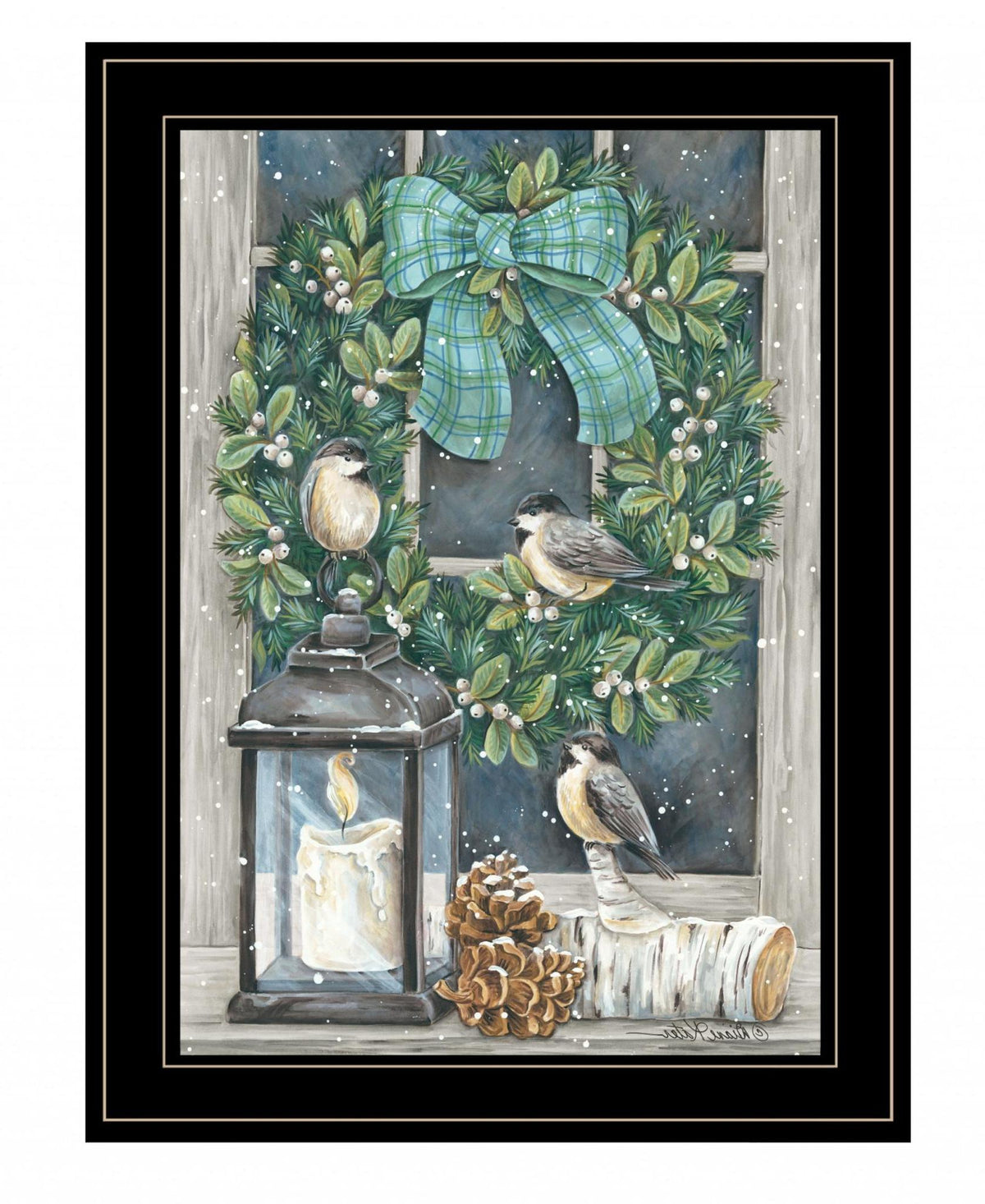 Winter Wreath 2 Black Framed Wall Art