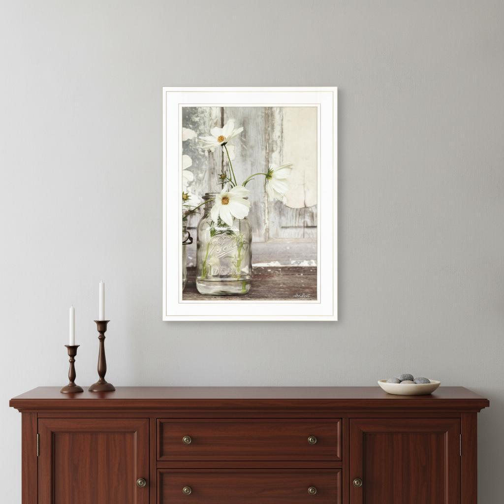 White Blossoms 1 White Framed Print Wall Art