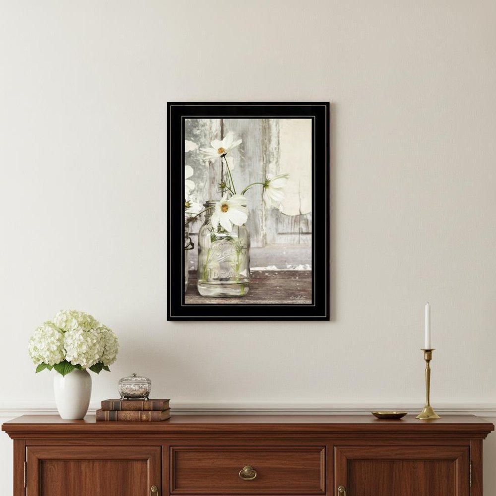 White Blossoms 2 Black Framed Print Wall Art