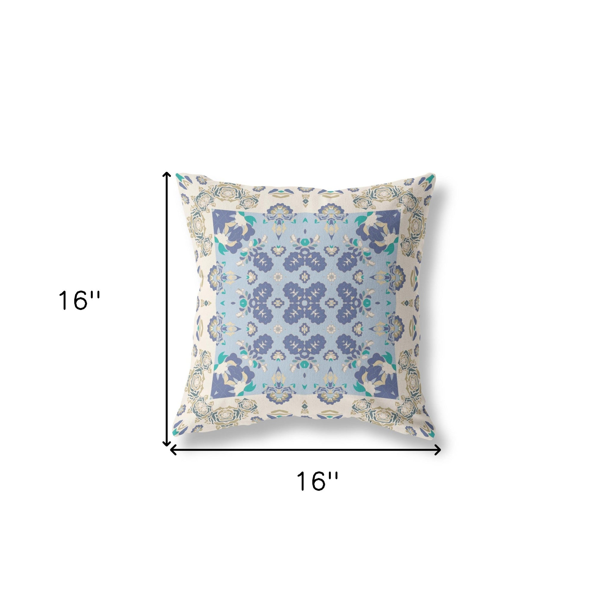 16” White Blue Rose Box Indoor Outdoor Zippered Throw Pillow