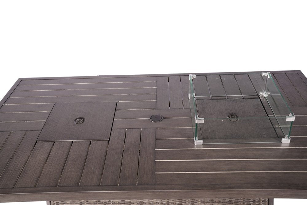 Gray Wicker Outdoor Gas Fire Pit Table with Ice Bucket