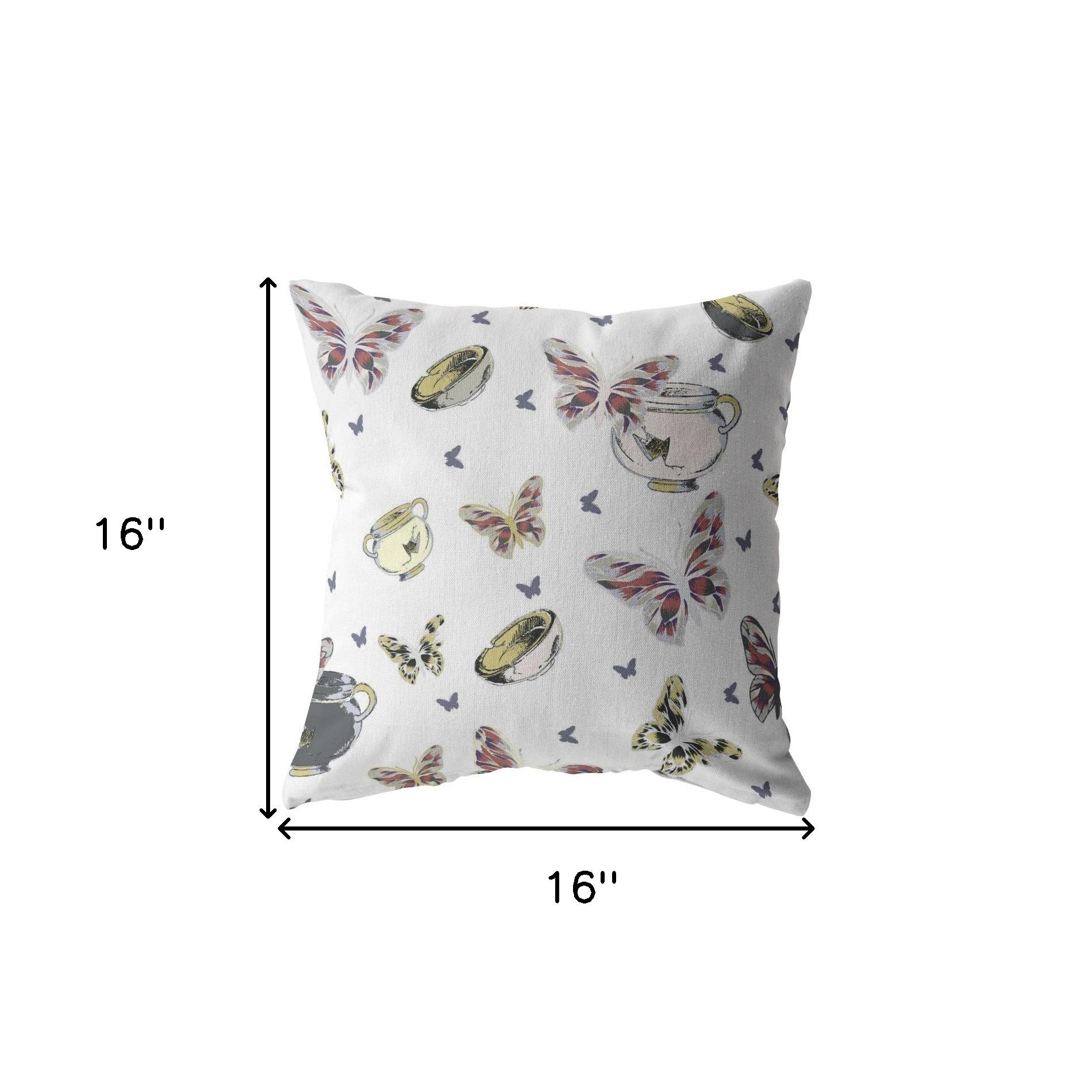 16" White Butterflies Indoor Outdoor Throw Pillow