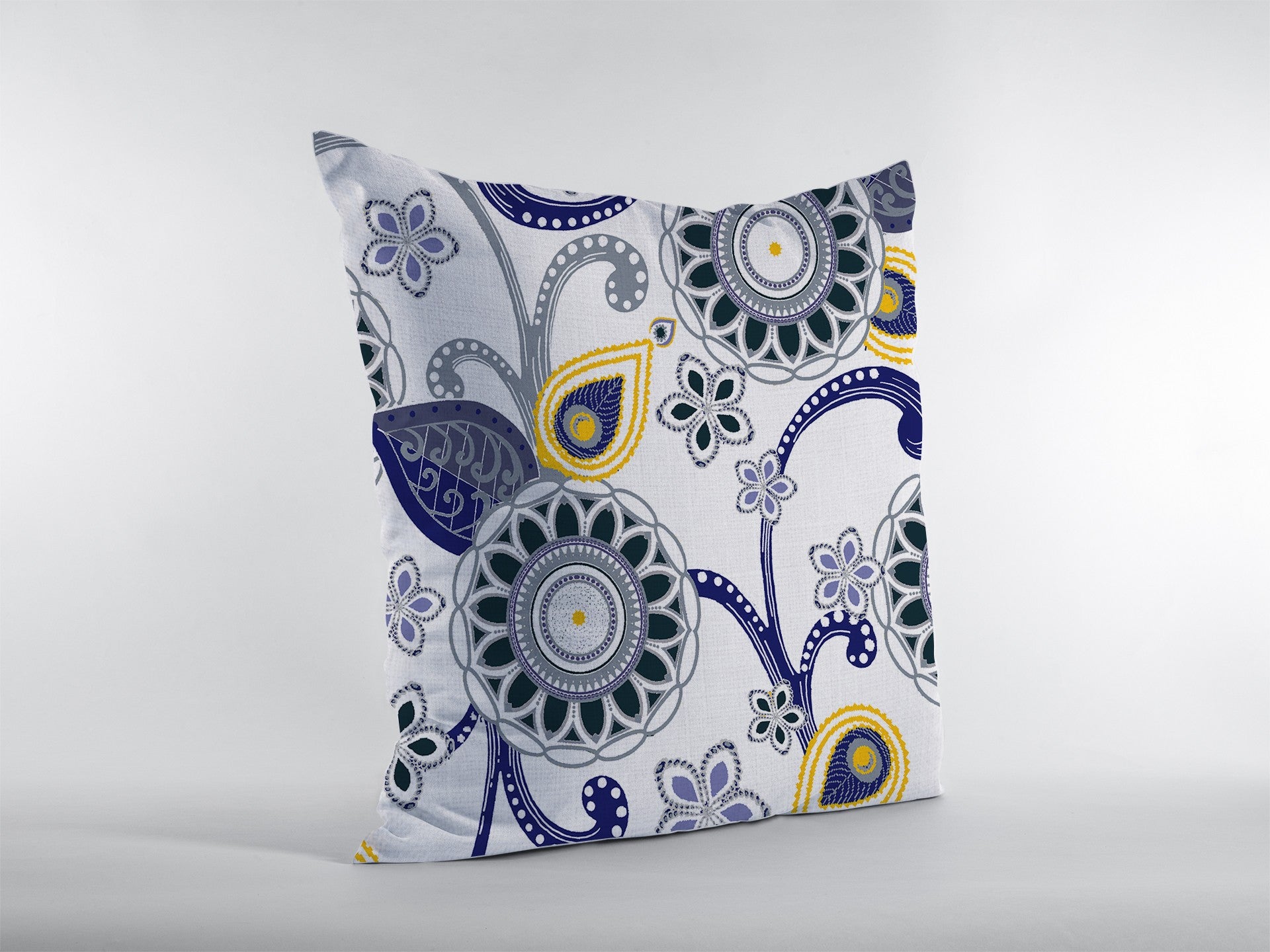 18” Navy White Floral Indoor Outdoor Throw Pillow