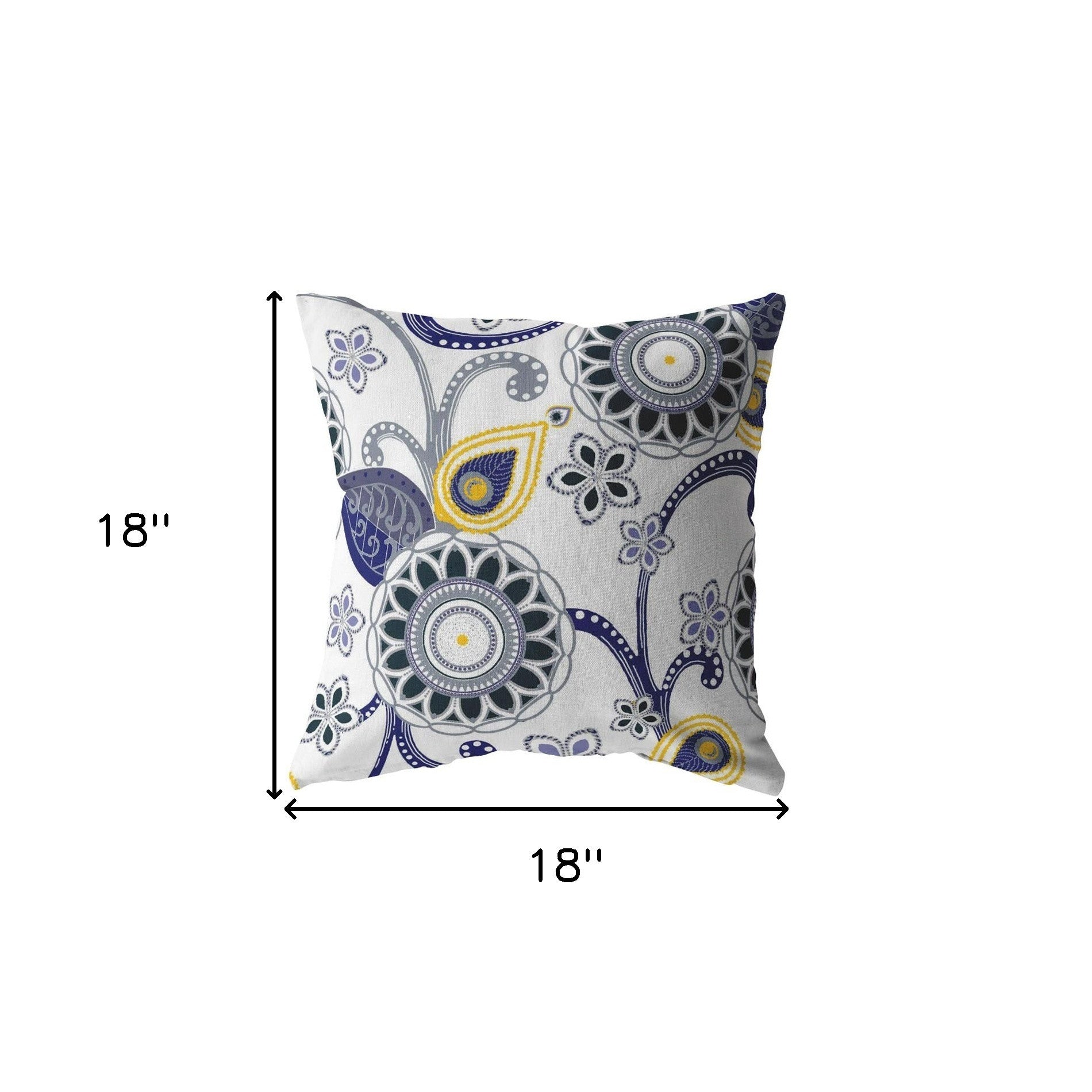 18” Navy White Floral Indoor Outdoor Throw Pillow