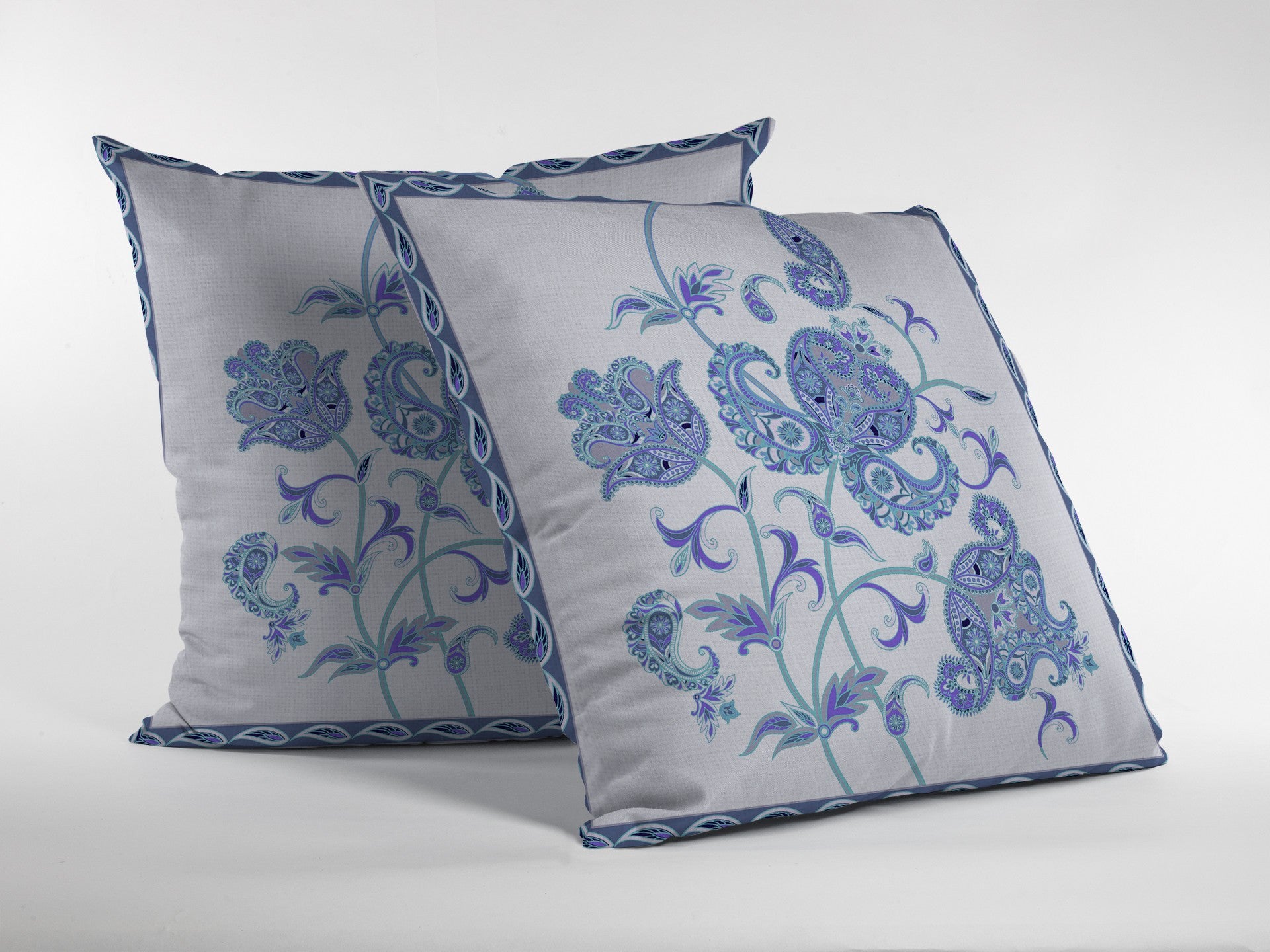16” Blue White Wildflower Indoor Outdoor Zippered Throw Pillow