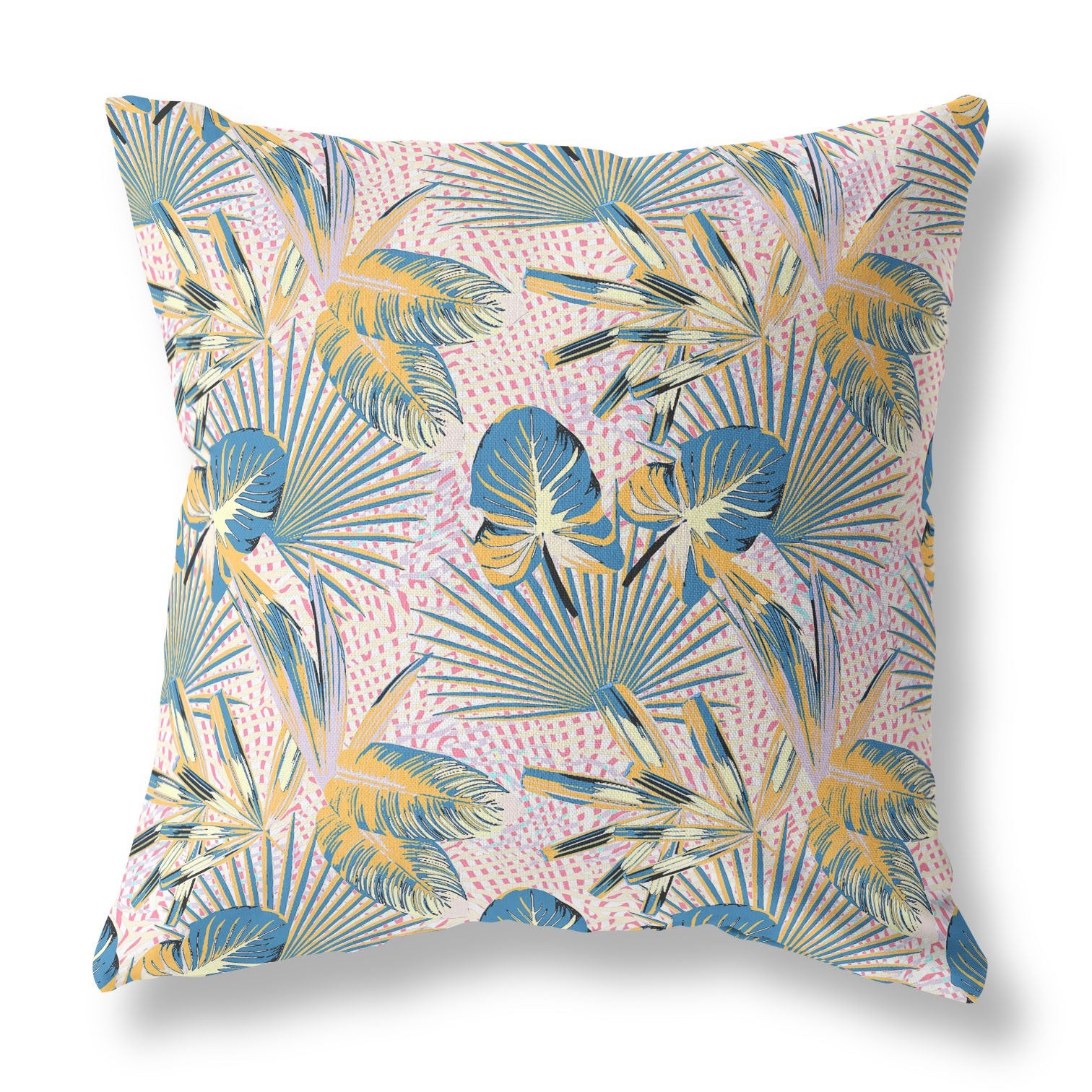 18” Blue Gold Tropical Indoor Outdoor Throw Pillow