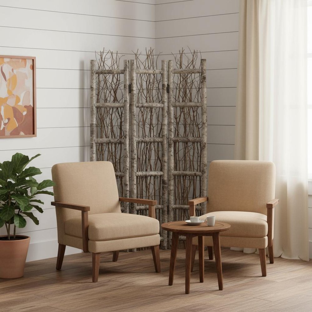 64" Brown Solid Wood Panel Screen Room Divider