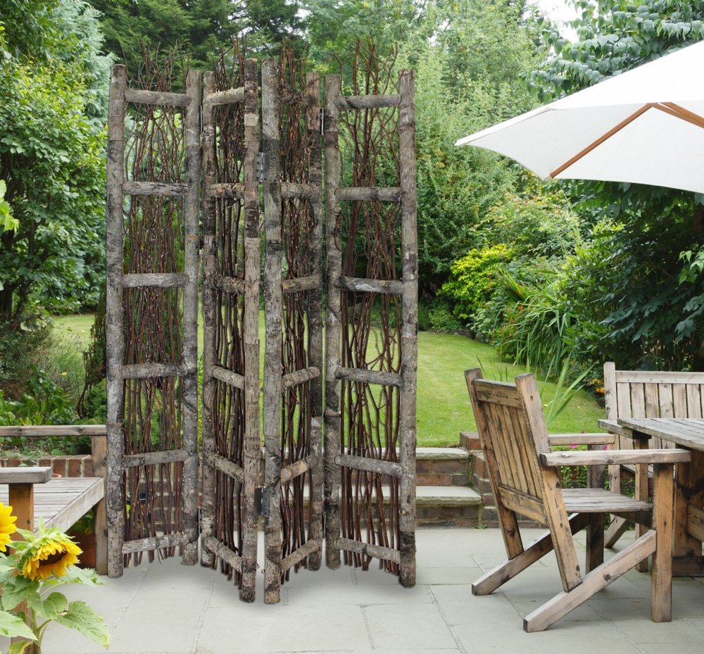 64" Brown Solid Wood Folding Four Panel Screen Room Divider