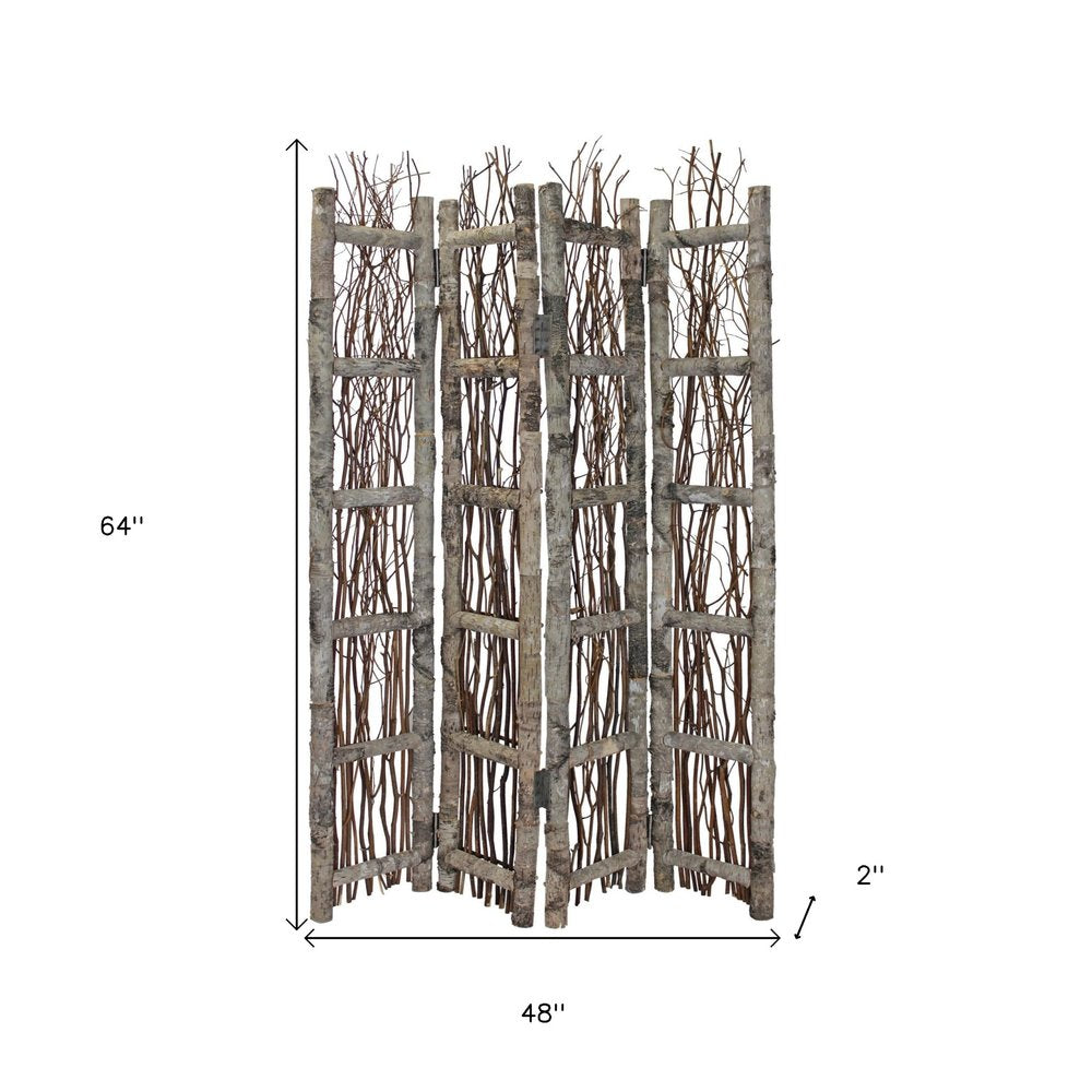 64" Brown Solid Wood Panel Screen Room Divider