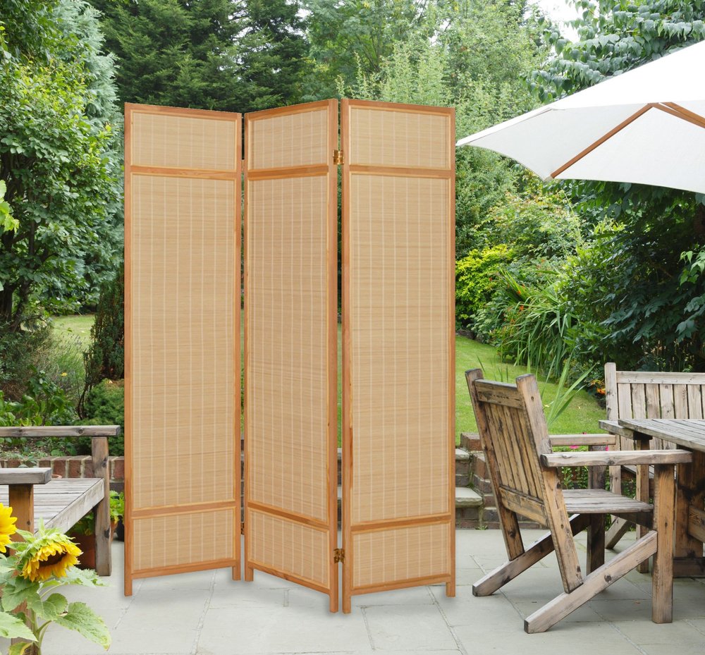 72" Brown Bamboo Folding Three Panel Screen Room Divider