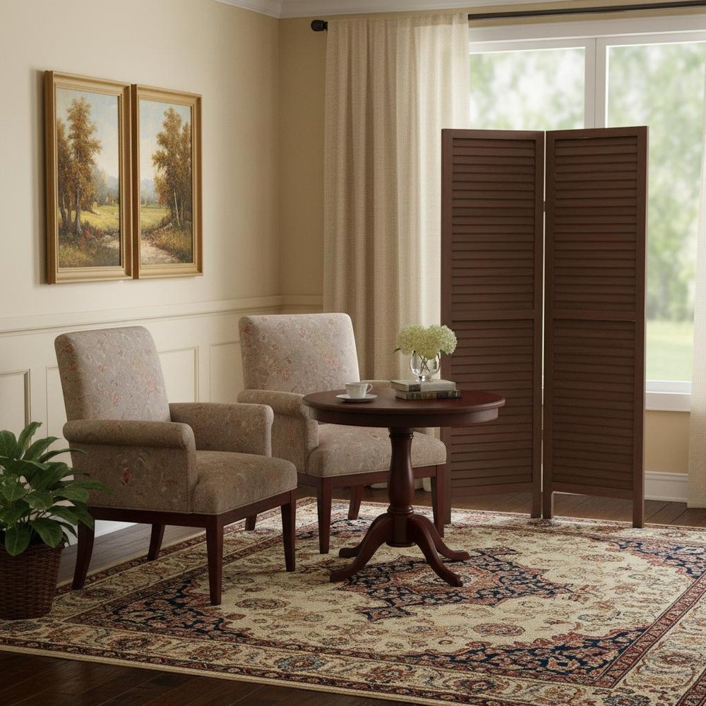 Stylish Three Panel Washed Brown Shutter Divider Screen