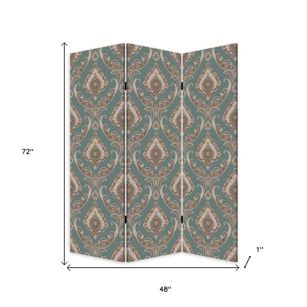 Vintage Green Baroque Three Panel Room Divider Screen