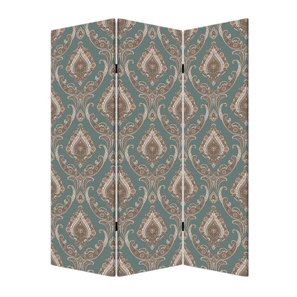 72" Green Folding Three Panel Screen Room Divider