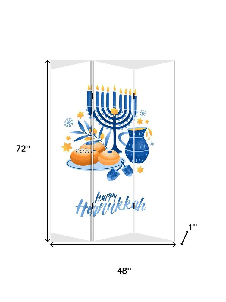 Celebratory Hanukkah Three Panel Room Divider Screen