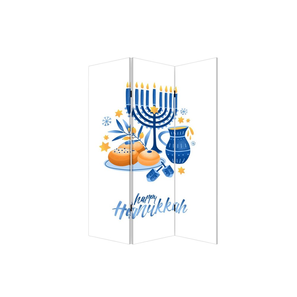 Celebratory Hanukkah Three Panel Room Divider Screen