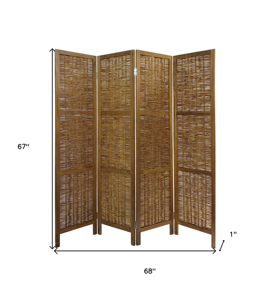 67" Brown Folding Four Panel Screen Room Divider