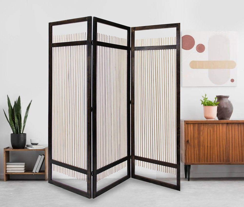 72" Brown Folding Three Panel Screen Room Divider