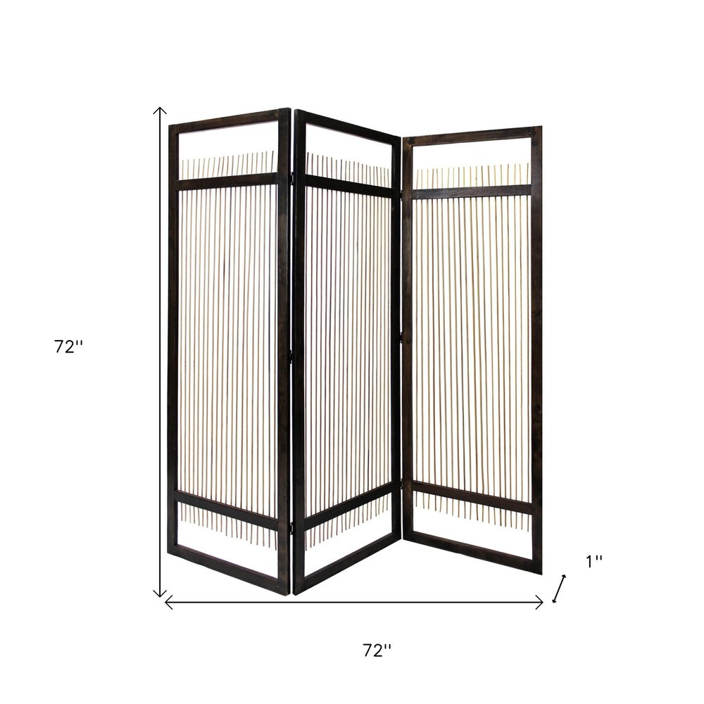 72" Brown Folding Three Panel Screen Room Divider