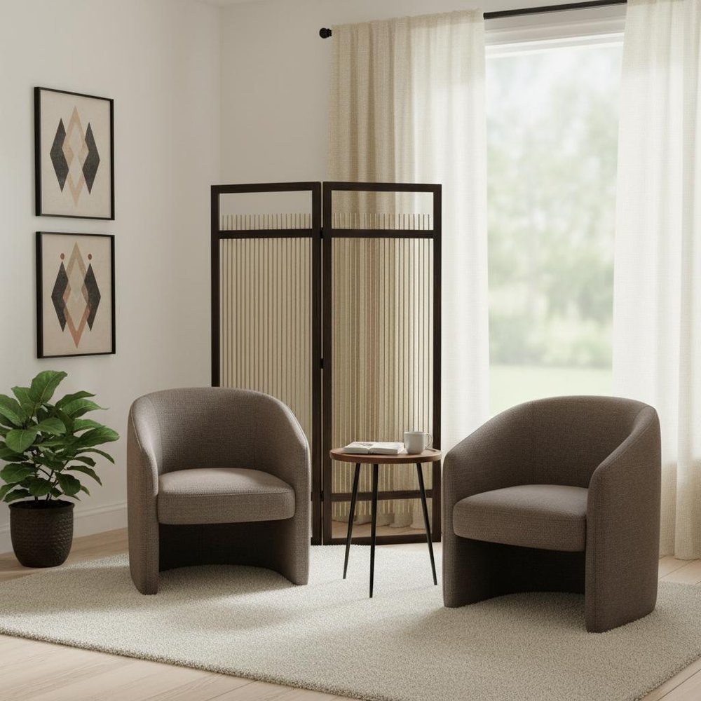 Light and Dark Rattan Three Panel Room Divider Screen