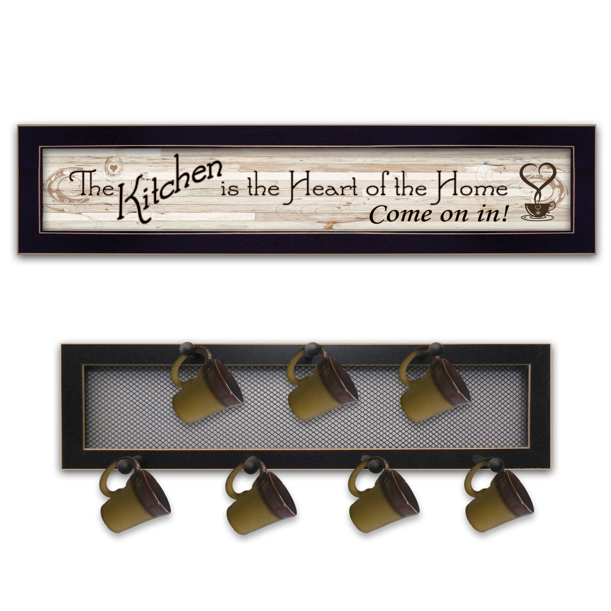 Set Of Two The Kitchen with Seven Peg Mug Rack Black Framed Wall Art