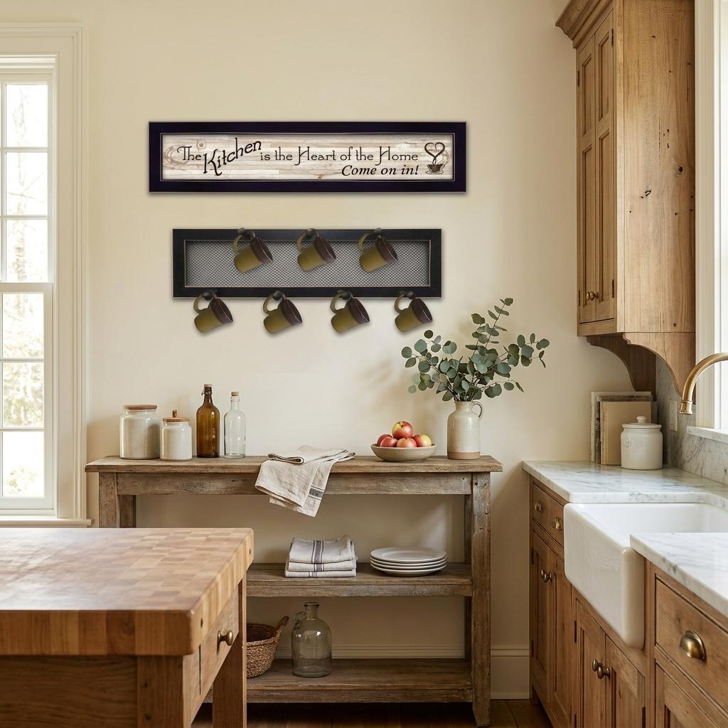 Set Of Two The Kitchen with Seven Peg Mug Rack Black Framed Wall Art