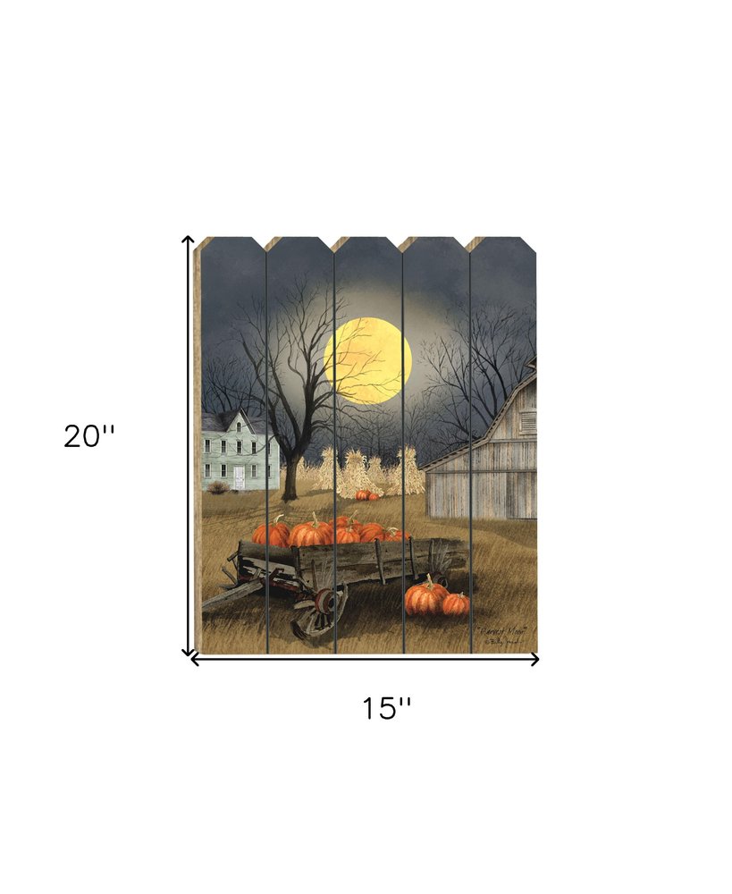 20" X 15" Black And Orange Wood Plank Autumn Harvest Moon Hanging Dimensional Sculpture