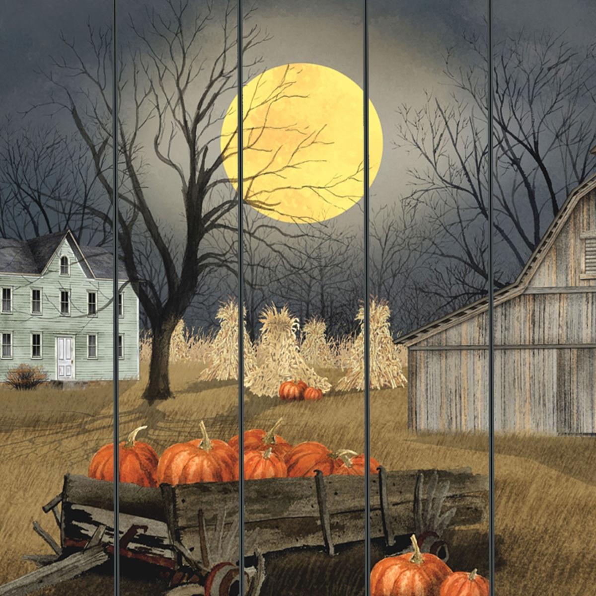 20" X 15" Black And Orange Wood Plank Autumn Harvest Moon Hanging Dimensional Sculpture