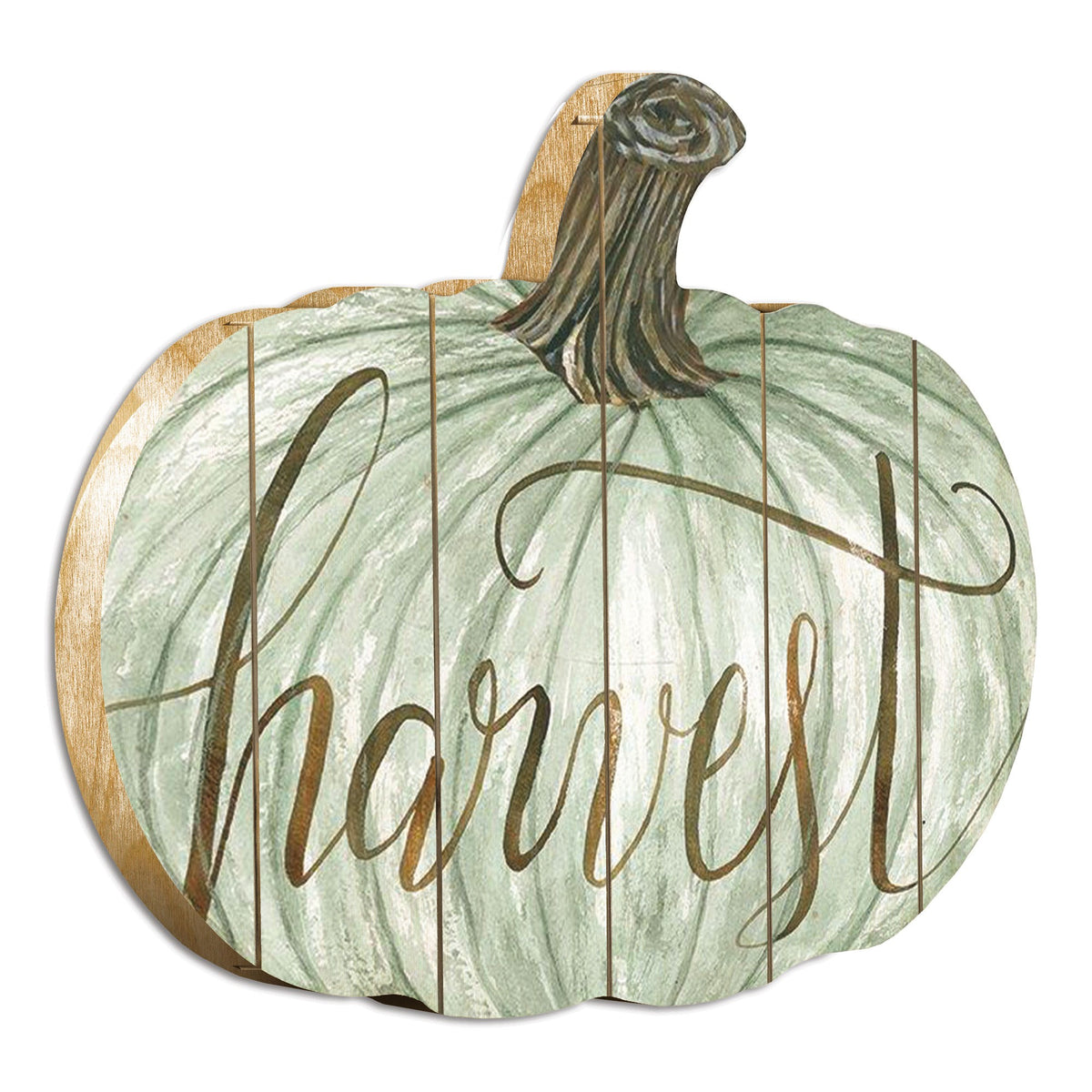 15" X 17" Brown And Green Wood Harvest Pumpkin Hanging Dimensional Sculpture