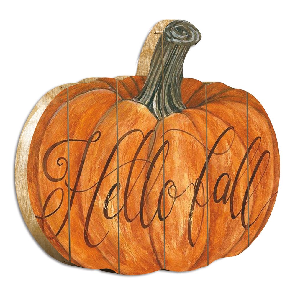15" X 17" Brown And Orange Wood Hello Fall Pumpkin Hanging Dimensional Sculpture