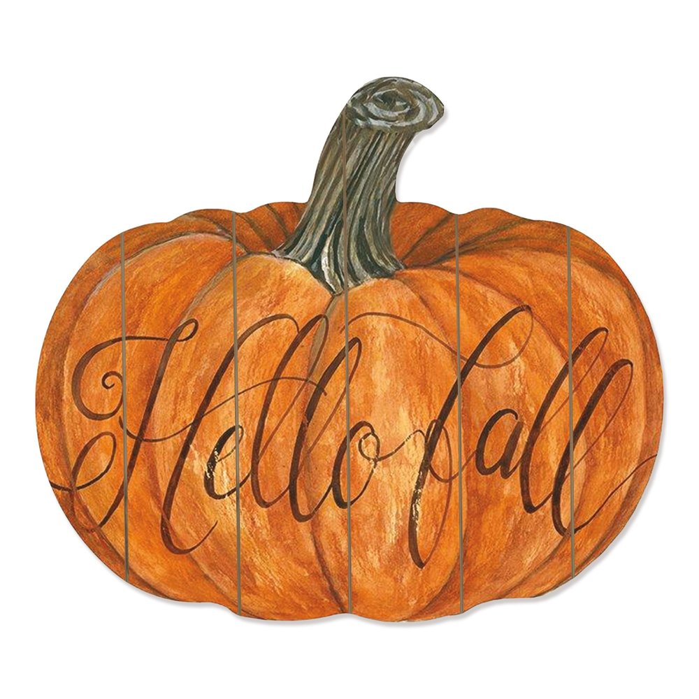 15" X 17" Brown And Orange Wood Hello Fall Pumpkin Hanging Dimensional Sculpture