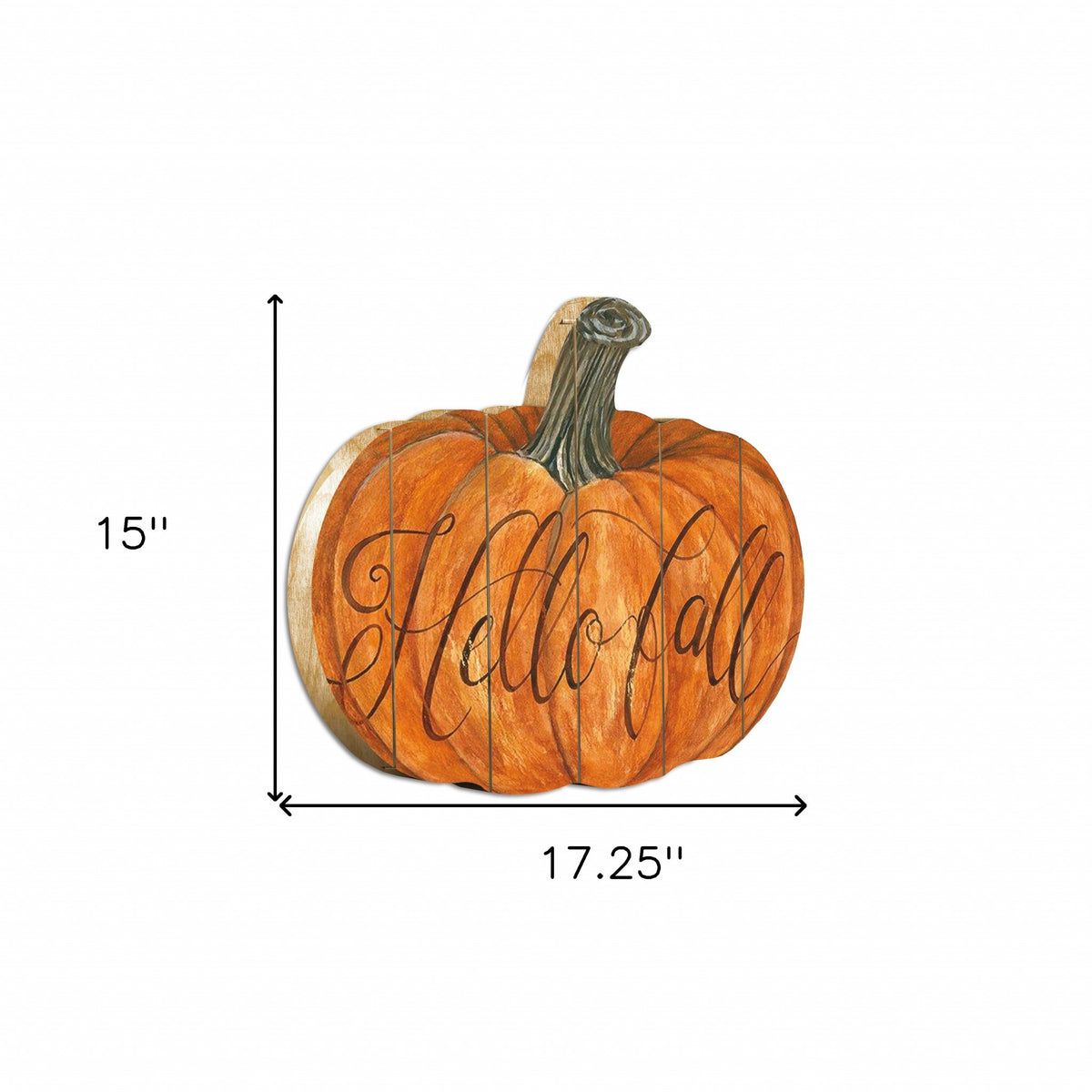 15" X 17" Brown And Orange Wood Hello Fall Pumpkin Hanging Dimensional Sculpture