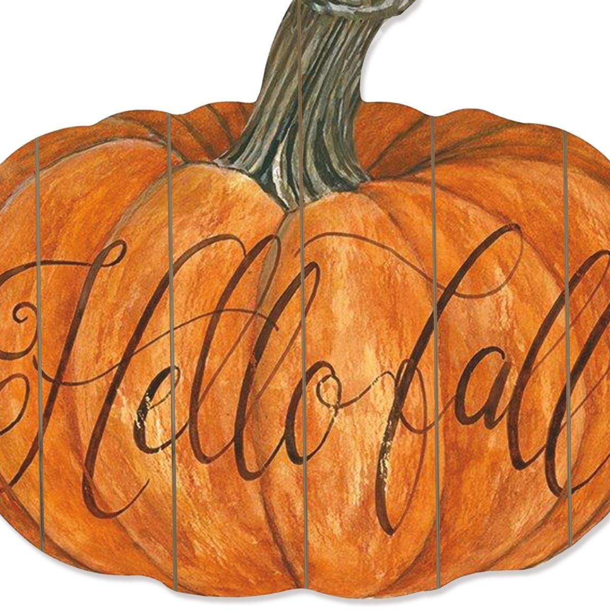 15" X 17" Brown And Orange Wood Hello Fall Pumpkin Hanging Dimensional Sculpture
