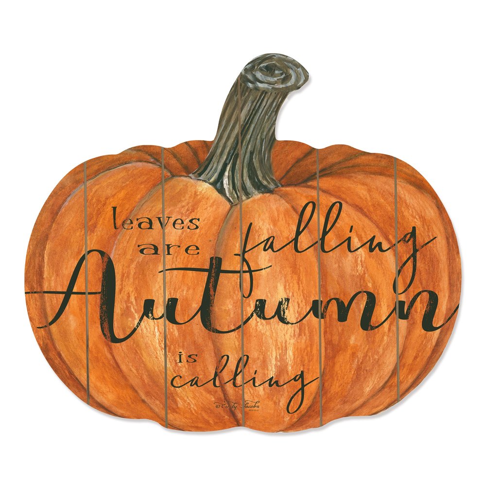 15" X 17" Orange And Black Wood Leaves Are Falling Autumn Is Calling Pumpkin Hanging Dimensional Sculpture