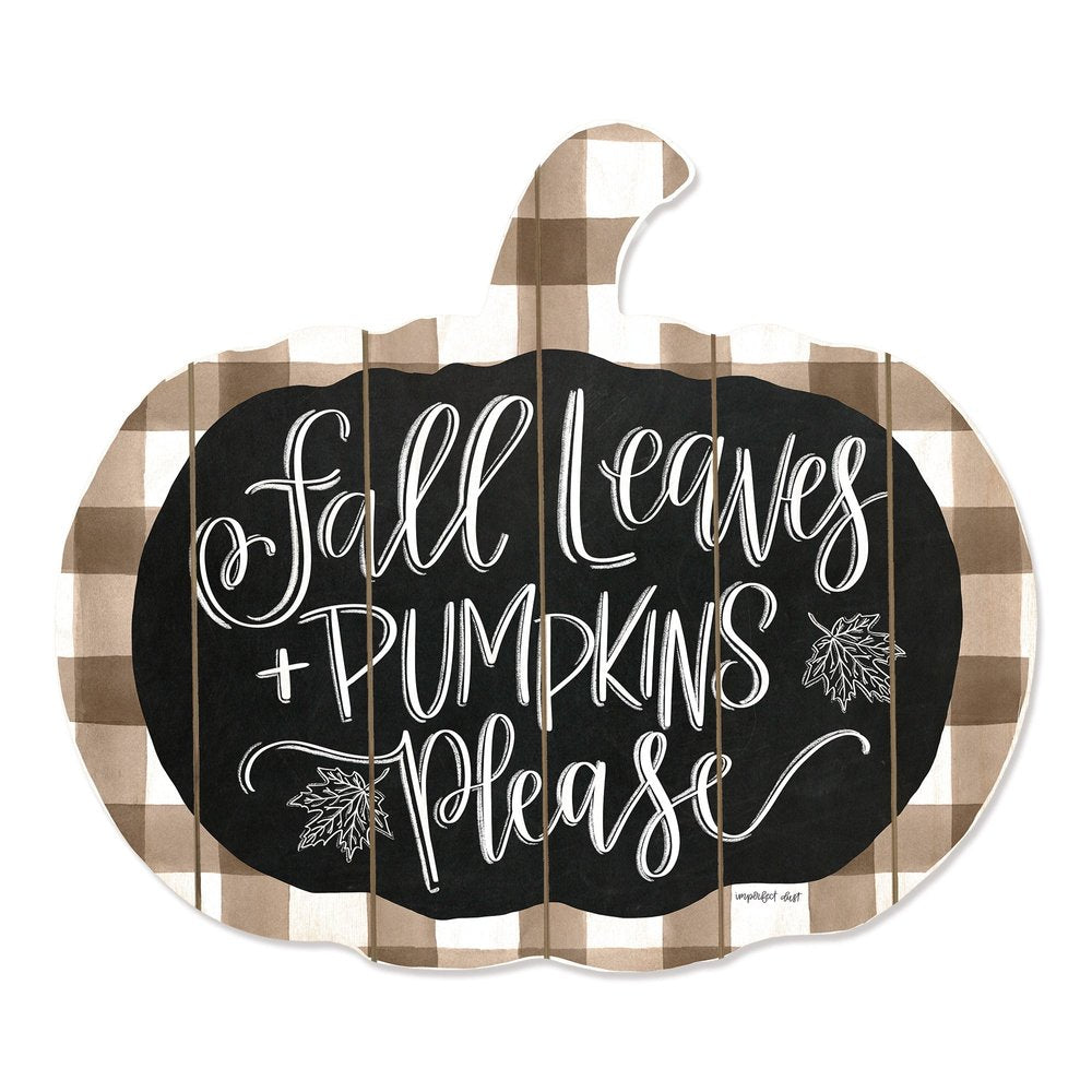 15" X 17" Brown And White Fall Leaves and Pumpkins Please Hanging Dimensional Sculpture