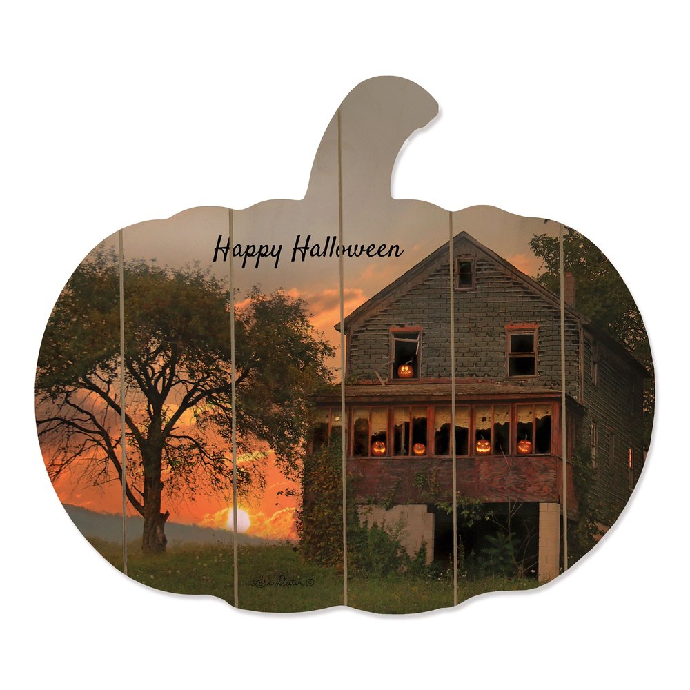 15" X 17" Black And Orange Wood Happy Halloween Pumpkin Hanging Dimensional Sculpture