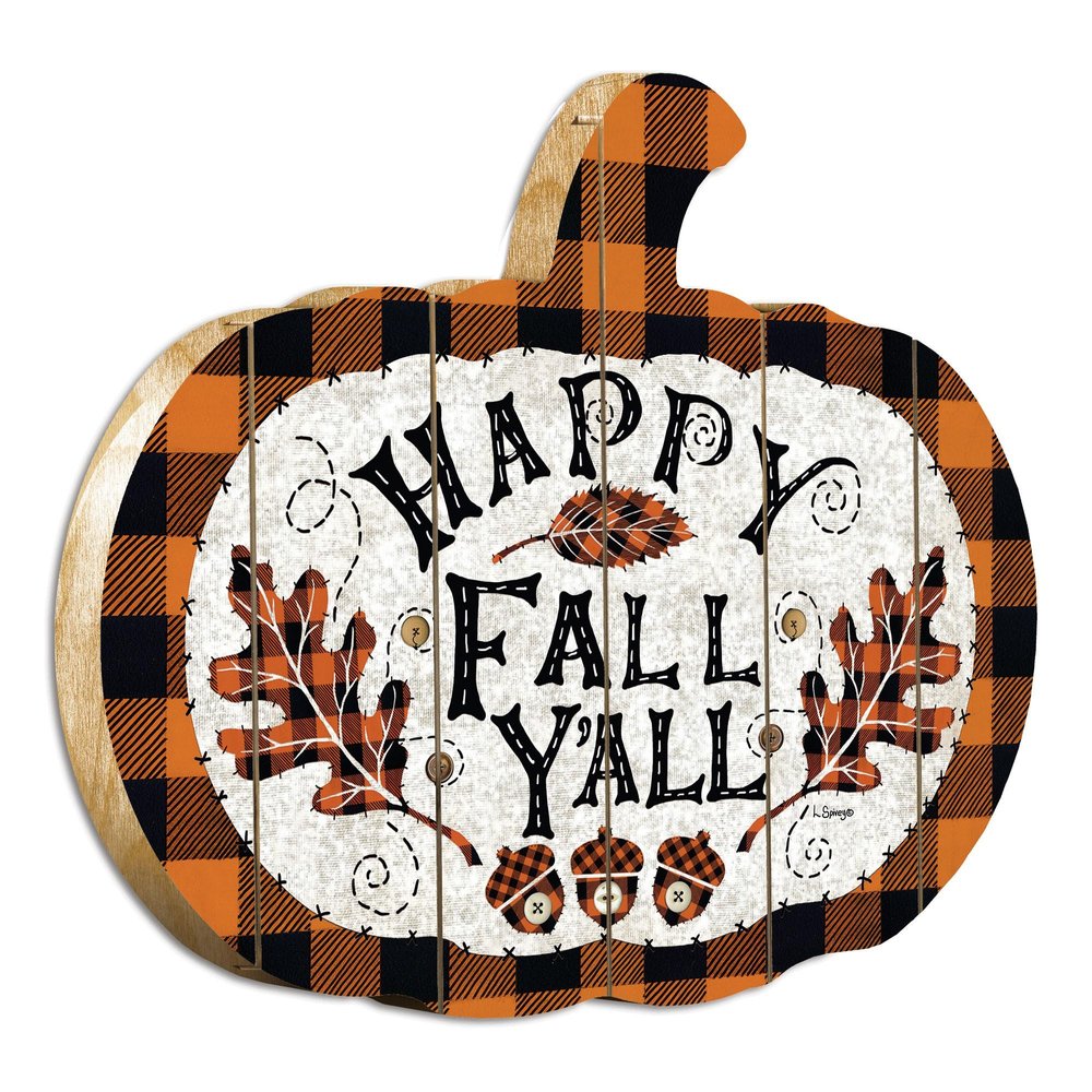 15" X 17" Black And Orange Wood Happy Fall Yall Pumpkin Hanging Dimensional Sculpture