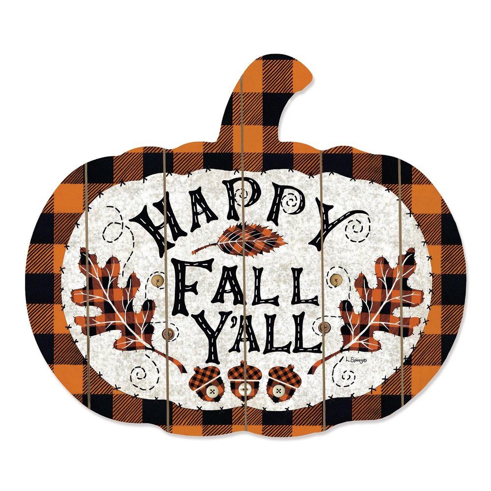 15" X 17" Black And Orange Wood Happy Fall Yall Pumpkin Hanging Dimensional Sculpture