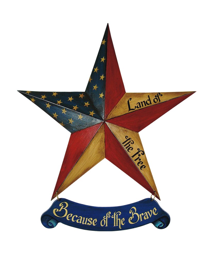 25" X 24" Blue And Red Wood And Metal Star Patriotic Hanging Dimensional Sculpture