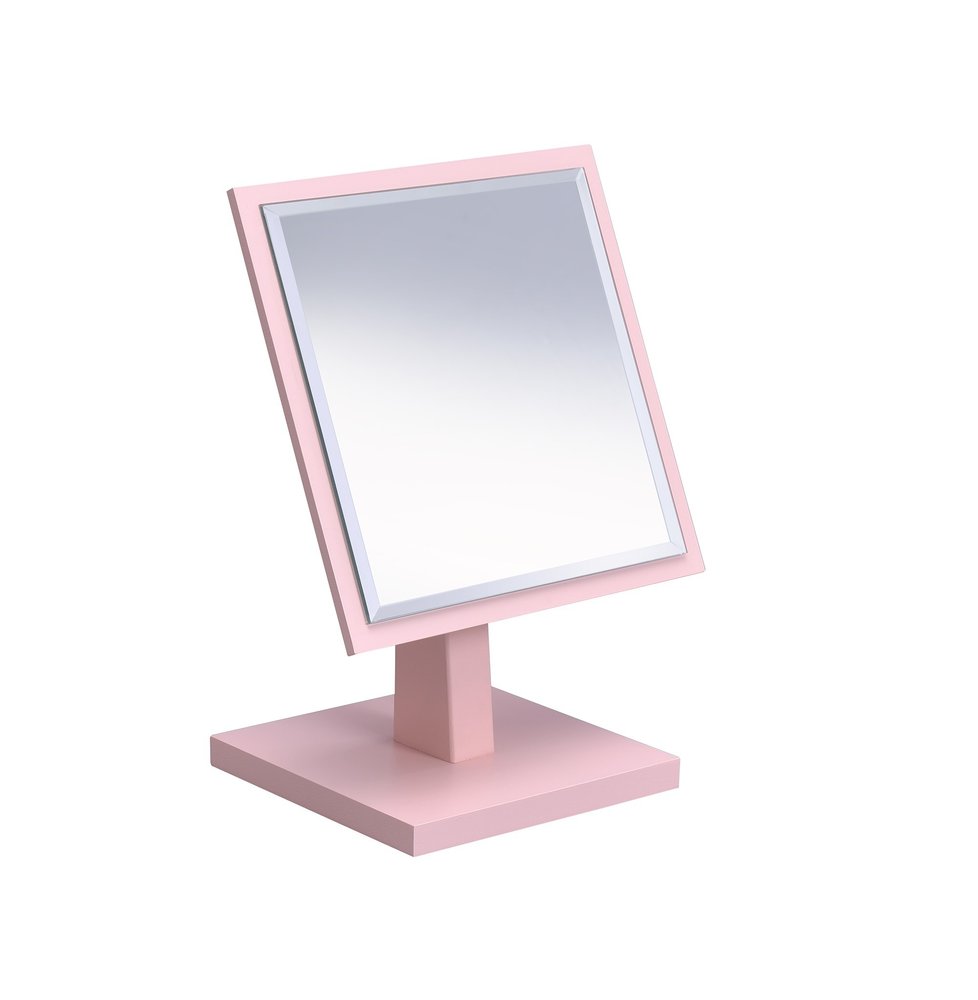 9" Pink Wood Square Freestanding Framed Makeup Shaving Tabletop Mirror