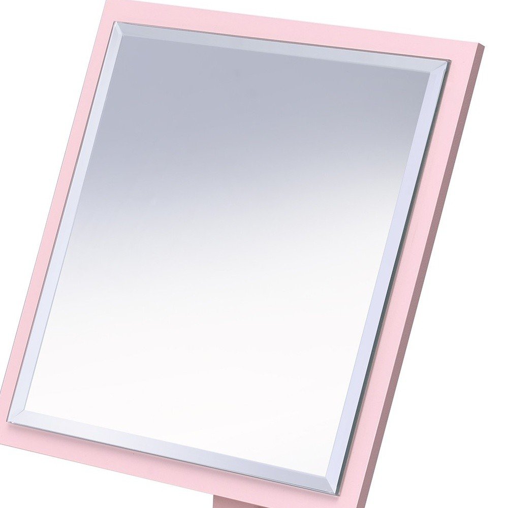 9" Pink Wood Square Freestanding Framed Makeup Shaving Tabletop Mirror
