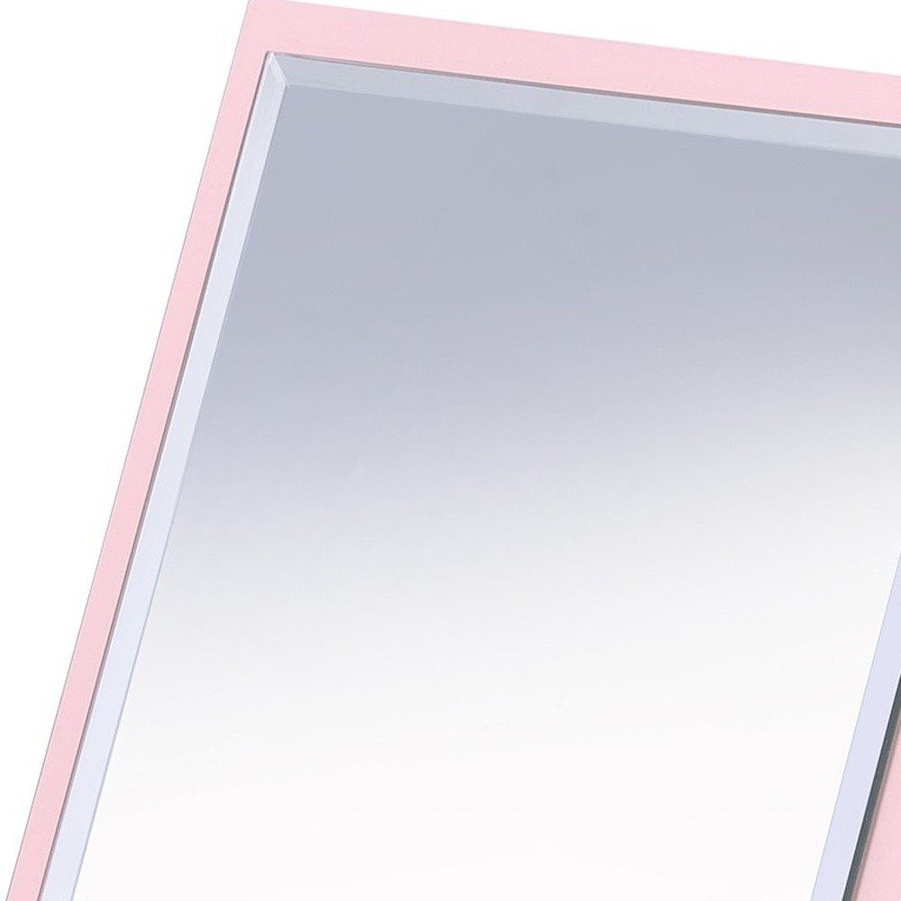 9" Pink Wood Square Freestanding Framed Makeup Shaving Tabletop Mirror