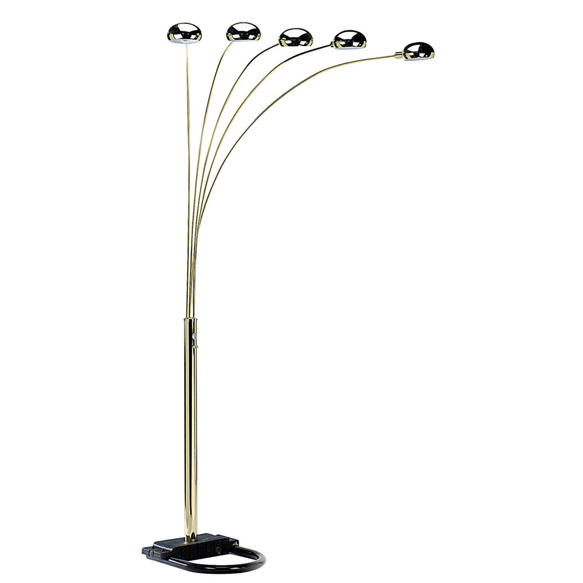 84" Gold Five Light Arc Floor Lamp With Brass Metal Dome Shade